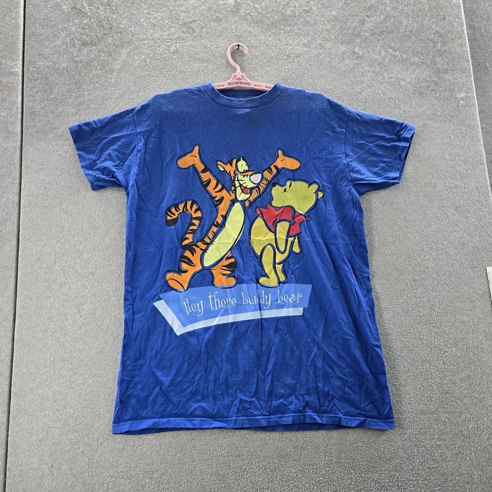 VINTAGE Pooh Women Shirt One Size Blue Graphic Winnie Print Short Sleeve 90s